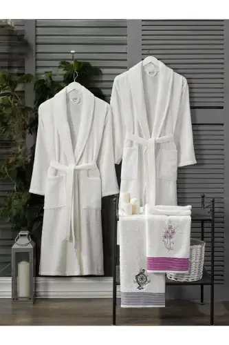 Havlu sovg'ali ikki kishilik xalat to'plami - KREM - ROKO VİLLA (1)