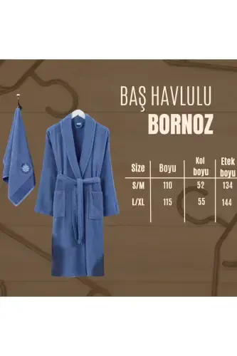 Havlulu Bornoz-KOYU MAVİ - 3