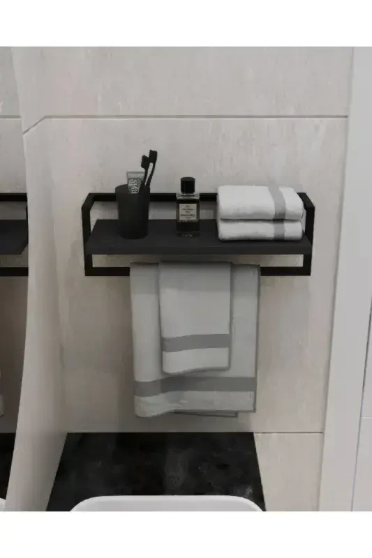 Havluluk Antrasit Duvara Monte Raf Aksesuarlık Şal Askılığı Banyo Mutfak Düzenleyici Çok Amaçlı Raf-Antrasit - 1