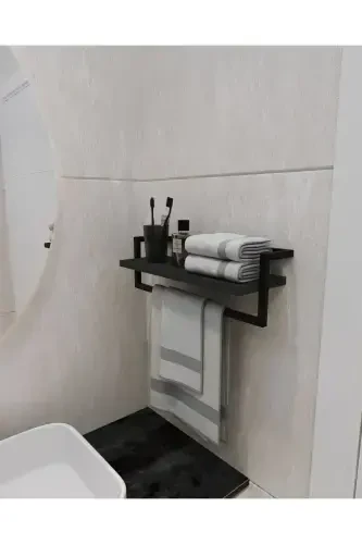 Havluluk Antrasit Duvara Monte Raf Aksesuarlık Şal Askılığı Banyo Mutfak Düzenleyici Çok Amaçlı Raf-Antrasit - 2