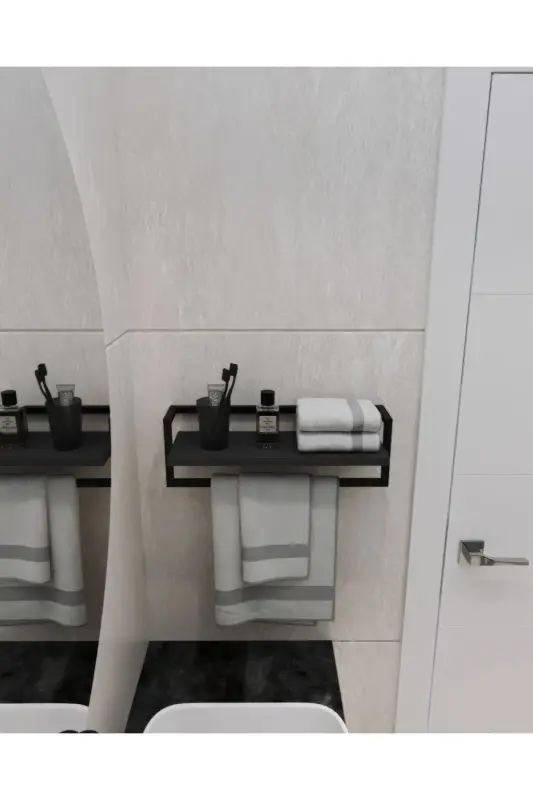 Havluluk Antrasit Duvara Monte Raf Aksesuarlık Şal Askılığı Banyo Mutfak Düzenleyici Çok Amaçlı Raf - Antrasit - 3