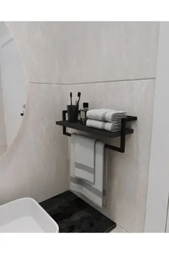 Havluluk Antratsit Devorga O'rnatilgan Raf Aksessuarlar Ro'mol Askich Banyo Oshxona Tartibga Soluvchi Ko'p Maqsadli Raf-Antratsit - AJU (1)