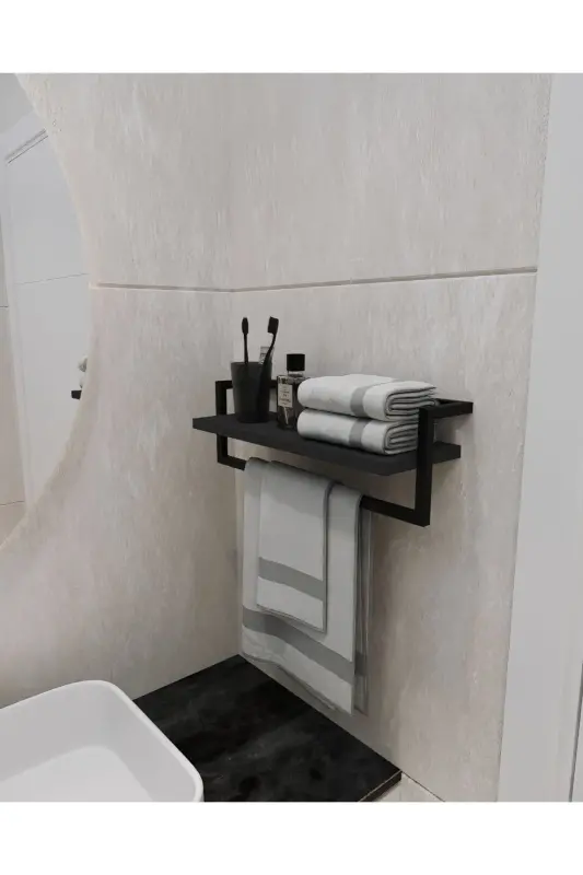 Havluluk Antratsit Devorga O'rnatilgan Raf Aksessuarlar Ro'mol Askich Banyo Oshxona Tartibga Soluvchi Ko'p Maqsadli Raf-Antratsit - 2