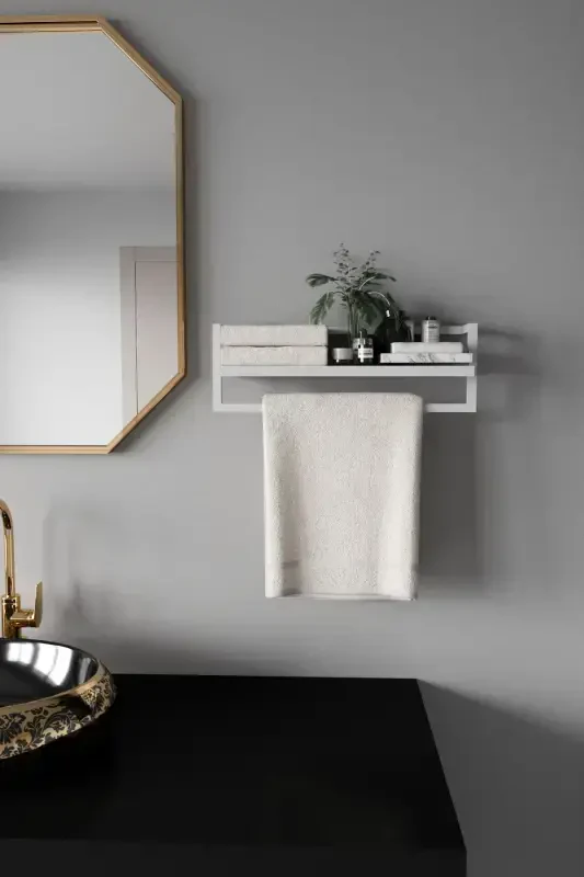 Havluluk Banyo Rafı Havlu Askısı Şal Aksessuar Bakım Ürünleri Banyo Mutfak Düzenleyici Baharatlık Raf-Beyaz - 5