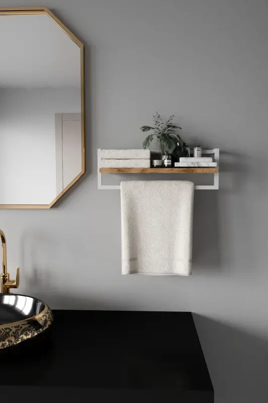 Havluluk Banyo Rafı Havlu Askısı Şal Aksessuar Bakım Ürünleri Banyo Mutfak Düzenleyici Baharatlık Raf-Beyaz - 5