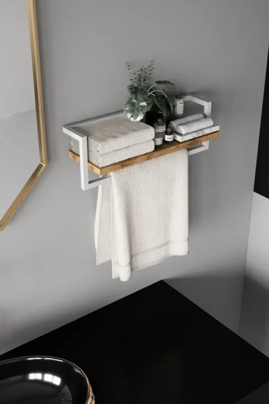 Havluluk Banyo Rafı Havlu Askısı Şal Aksessuar Bakım Ürünleri Banyo Mutfak Düzenleyici Baharatlık Raf-Beyaz - 6