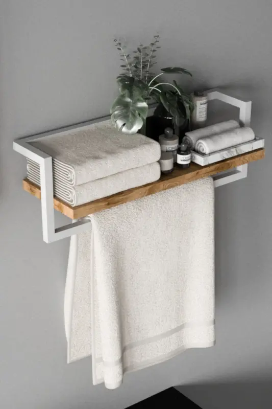 Havluluk Banyo Rafı Havlu Askısı Şal Aksessuar Bakım Ürünleri Banyo Mutfak Düzenleyici Baharatlık Raf-Beyaz - 3