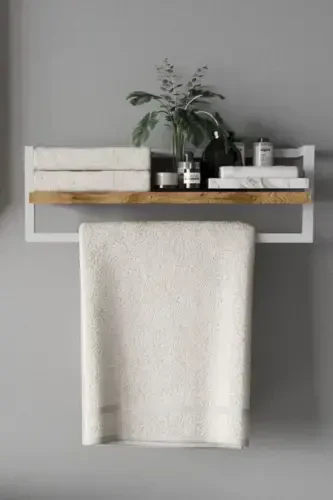 Havluluk Banyo Rafı Havlu Askısı Şal Aksessuar Bakım Ürünleri Banyo Mutfak Düzenleyici Baharatlık Raf-Beyaz - AJU (1)