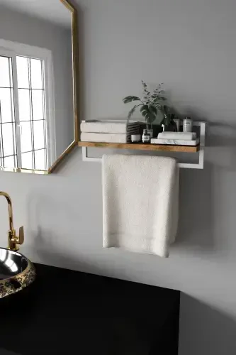 Havluluk Banyo Rafı Havlu Askısı Şal Aksessuar Bakım Ürünleri Banyo Mutfak Düzenleyici Baharatlık Raf-Beyaz - 4