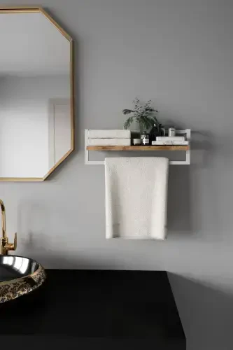 Havluluk Banyo Rafı Havlu Askısı Şal Aksessuar Bakım Ürünleri Banyo Mutfak Düzenleyici Baharatlık Raf-Beyaz - 5