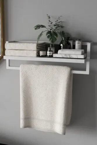 Havluluk Banyo Rafı Havlu Askısı Şal Aksesuar Bakım Ürünleri Banyo Mutfak Düzenleyici Baharatlık Raf - Beyaz-Beyaz 