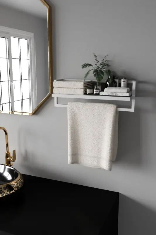 Havluluk Banyo Rafı Havlu Askısı Şal Aksesuar Bakım Ürünleri Banyo Mutfak Düzenleyici Baharatlık Raf - Beyaz-Beyaz - 4