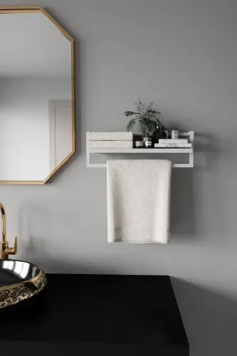Havluluk Banyo Rafı Havlu Askısı Şal Aksesuar Bakım Ürünleri Banyo Mutfak Düzenleyici Baharatlık Raf - Beyaz-Beyaz - 5