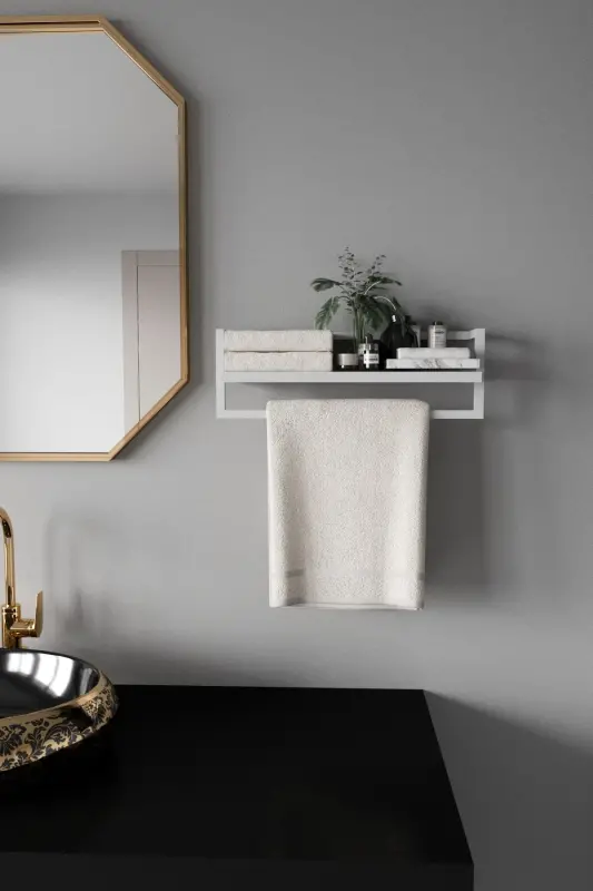 Havluluk Banyo Rafı Havlu Askısı Şal Aksesuar Bakım Ürünleri Banyo Mutfak Düzenleyici Baharatlık Raf - Beyaz-Beyaz - 5