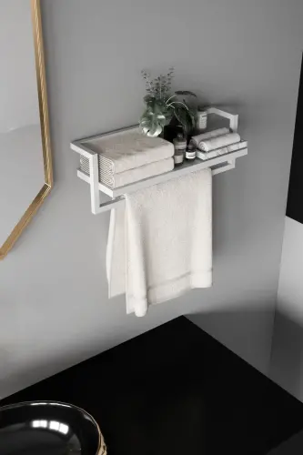 Havluluk Banyo Rafı Havlu Askısı Şal Aksesuar Bakım Ürünleri Banyo Mutfak Düzenleyici Baharatlık Raf - Beyaz-Beyaz - 6