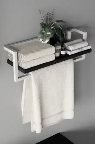 Havluluk Banyo Rafı Havlu Askısı Şal Aksesuar Bakım Ürünleri Banyo Mutfak Düzenleyici Baharatlık Raf-Beyaz - 3