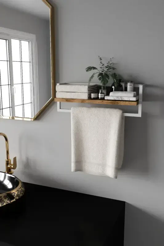 Havluluk Banyo Rafı Havlu Askısı Şal Aksesuar Bakım Ürünleri Banyo Mutfak Düzenleyici Baharatlık Raf-Beyaz - 4