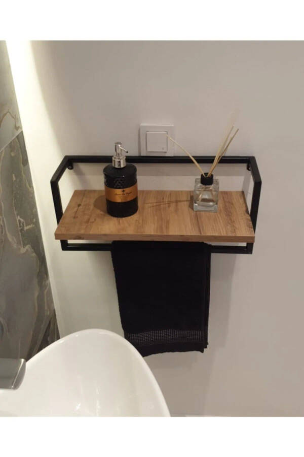 Havluluk Banyo Rafı Sabunluk Şal Askılığı Havlu Askısı Banyo Mutfak Düzenleyici Çok Amaçlı Raf - Ahşap - 6