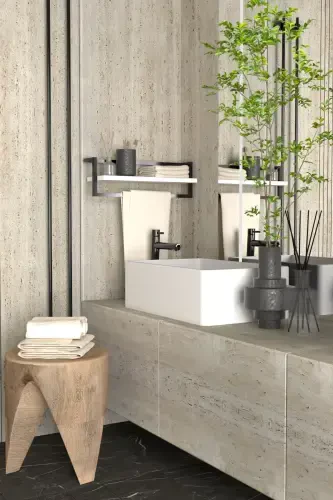 Havluluk Banyo Rafı Sabunluk Şal Askılığı Havlu Askısı Banyo Mutfak Düzenleyici Çok Amaçlı Raf-Beyaz - 3