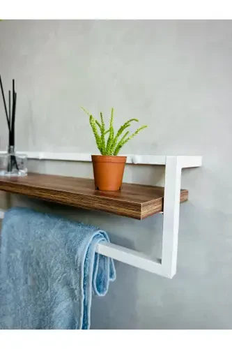 Havluluk Banyo Rafı Sabunluk Şal Askılığı Havlu Askısı Banyo Mutfak Düzenleyici Modern Şık Raf-Beyaz - 4