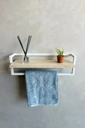 Havluluk Banyo Rafı Sabunluk Şal Askılığı Havlu Askısı Banyo Mutfak Düzenleyici Modern Şık Raf-Beyaz - 1
