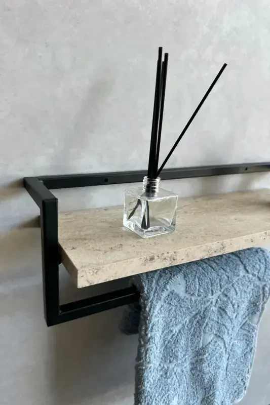 Havluluk Banyo Rafı Sabunluk Şal Askılığı Havlu Askısı Banyo Mutfak Düzenleyici Modern Şık Raf-Siyah - 5