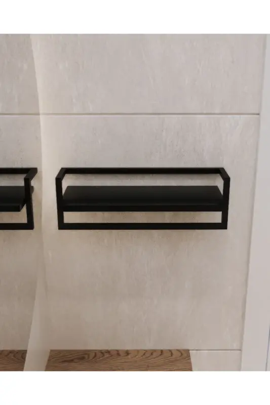 Havluluk Siyah Duvara Monte Raf Aksesuarlık Şal Askılığı Banyo Mutfak Düzenleyici Çok Amaçlı Raf - Siyah - 6