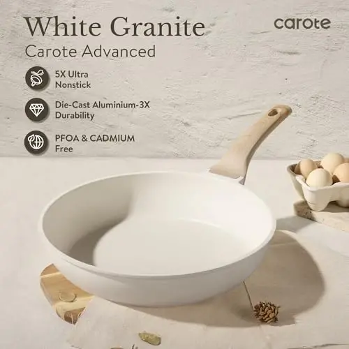 CAROTE ICE 35pcs Pots and Pans Set, Nonstick Cookware Sets, White Granite Induction Cookware with Kitchen Knife Set - 4