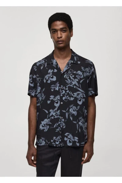 Hawaiian Print Button-Up Shirt - 1
