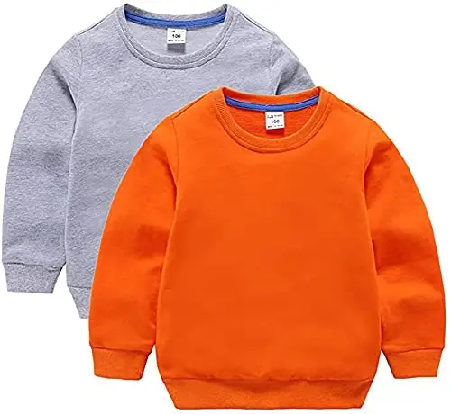 HAXICO Unisex Kids Solid Cotton Thin Pullover Sweatshirt T-Shirt Toddler Baby Crewneck Long Sleeve Tshirts Tops Blouse - 1