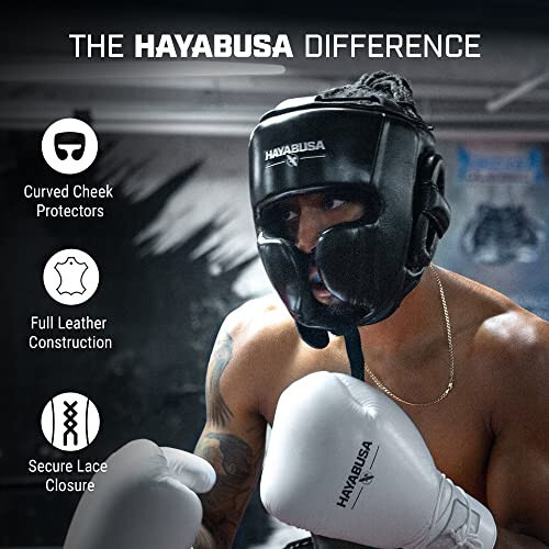 Hayabusa Pro Leather Boxing Headgear Adjustable - Black, One Size - 2