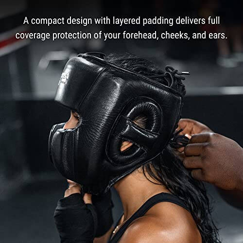 Hayabusa Pro Leather Boxing Headgear Adjustable - Black, One Size - 3