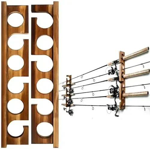 Ghosthorn Holds Up to 6 Rods Fishing Pole Rod Racks Wall or Ceiling Mounted Fishing Pole Rod Holders for Garage Storage Organizer Fishing Gear Equipment for Men Women - 1