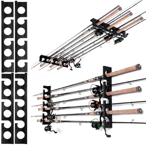 Ghosthorn Fishing Pole Rod Racks Wall or Ceiling Mounted Fishing Pole Rod Holders for Garage Storage Organizer Fishing Gear Equipment for Men Women 