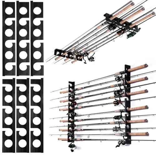 Ghosthorn Fishing Pole Rod Racks Wall or Ceiling Mounted Fishing Pole Rod Holders for Garage Storage Organizer Fishing Gear Equipment for Men Women - 1