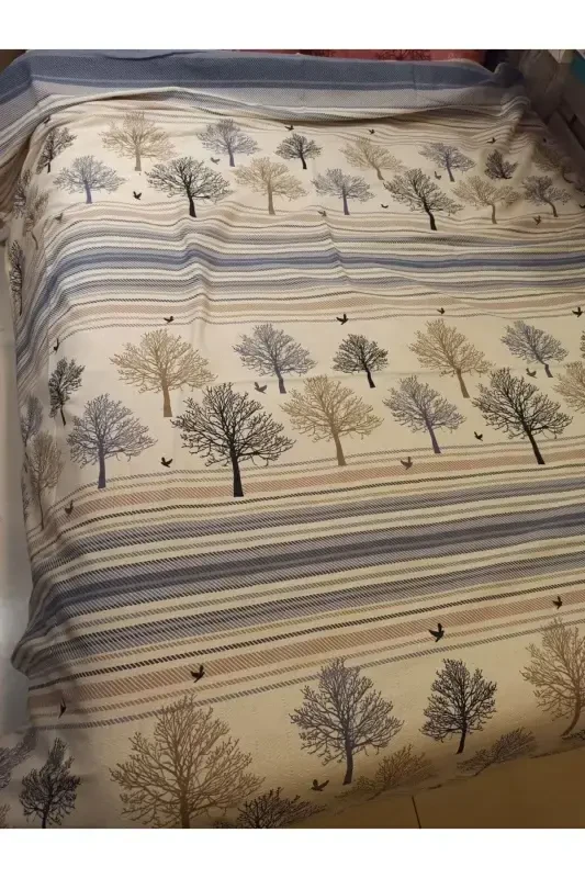 Hayat Ağacı Desen Baskılı 150x240 Cm. Tek Kişilik Tek Pike - Mavi-Mavi - 3