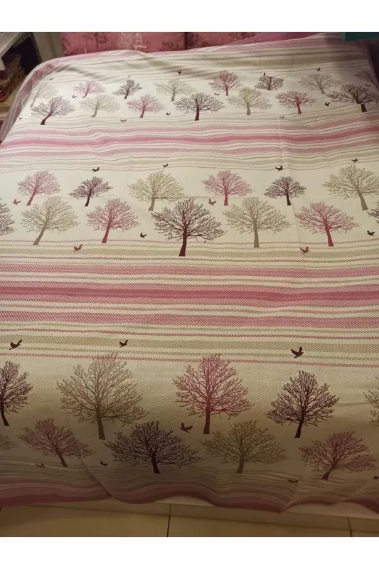 Hayat Ağacı Desen Baskılı 150x240 Cm. Tek Kişilik Tek Pike - Pembe-Pembe - 3