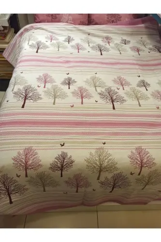 Hayat Ağacı Desen Baskılı 150x240 Cm. Tek Kişilik Tek Pike - Pembe - Pembe - 3