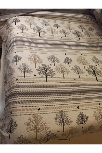 Hayat Ağacı Desen Baskılı 200x240 Cm. Çift Kişilik (BATTAL) Tek Pike - Gri-Gri - ŞENER HOME