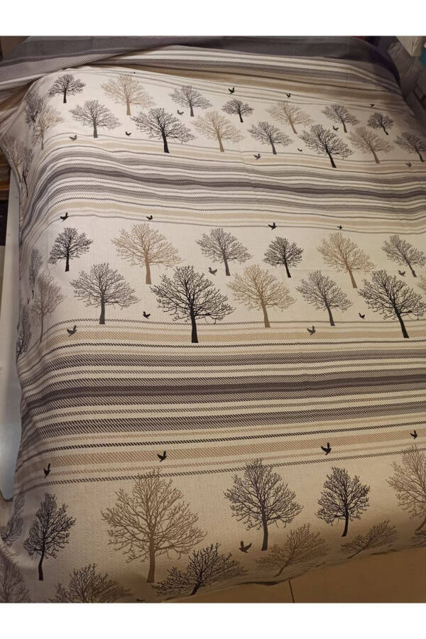 Hayat Ağacı Desen Baskılı 200x240 Cm. Çift Kişilik (BATTAL) Tek Pike - Gri-Gri - 1