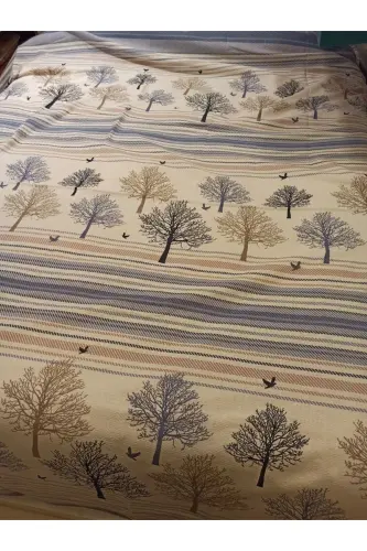 Hayat Ağacı Desen Baskılı 200x240 Cm. Çift Kişilik (BATTAL) Tek Pike - Mavi-Mavi 