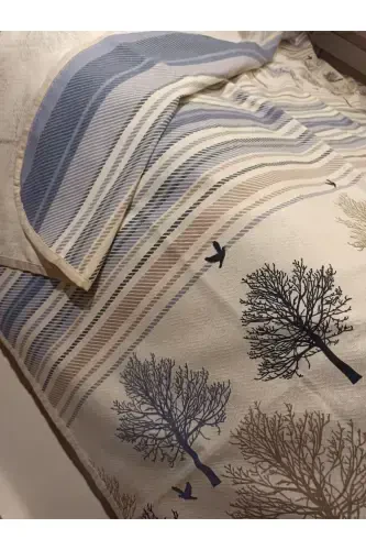 Hayat Ağacı Desen Baskılı 200x240 Cm. Çift Kişilik (BATTAL) Tek Pike - Mavi-Mavi - ŞENER HOME (1)