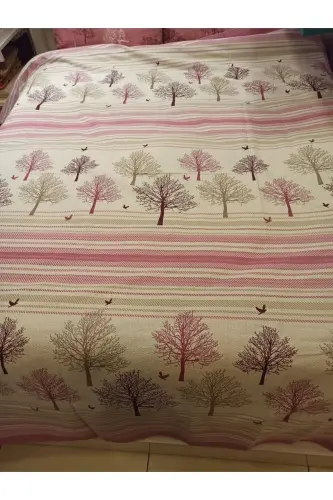 Hayat Ağacı Desen Baskılı 200x240 Cm. Çift Kişilik (BATTAL) Tek Pike - Pembe-Pembe 