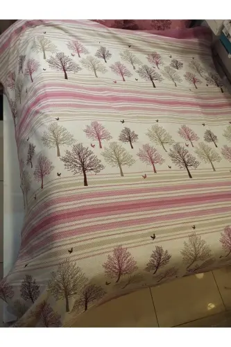 Hayat Ağacı Desen Baskılı 200x240 Cm. Çift Kişilik (BATTAL) Tek Pike - Pembe-Pembe - 4