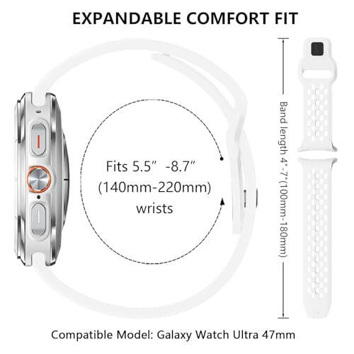 HAYONLIY Sport Nafas Oladigan Tasmalar Samsung Galaxy Watch Ultra 47mm (2024) bilan Mos keladi, Silikon Bilagu Su o'tkazmaydigan almashtiriladigan Yumshoq Silikon Qayish Ayollar Erkaklar uchun - 4