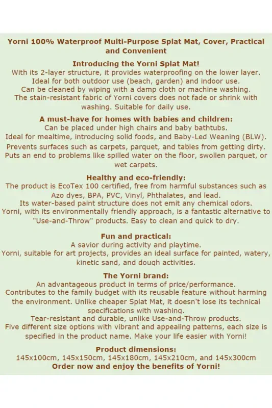 Hayvonot bog'i, 145x100 sm, ovqatlanish stulining tagiga qo'yish uchun, stol, faoliyat qopqog'i, mashinada yuviladigan. - 1