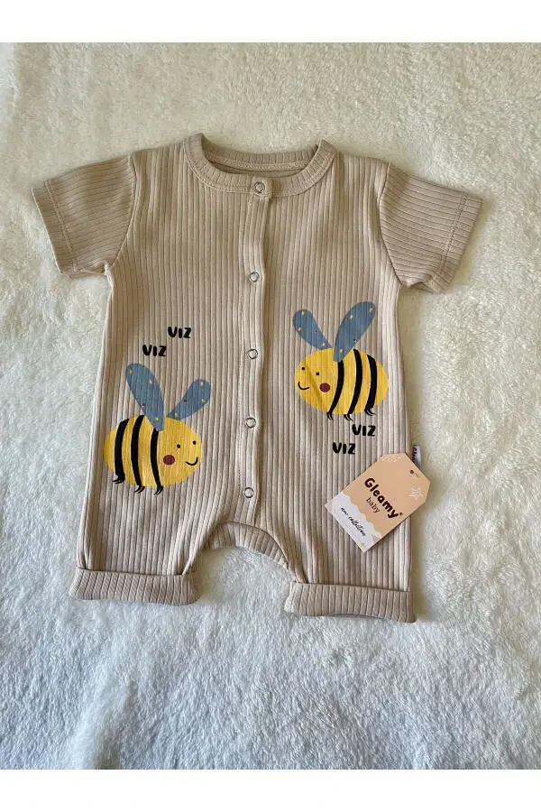HAZELNUT BABY KIDS BEE PATTERN SNAP FASTENER SHORT SLEEVE SHIRT - 1