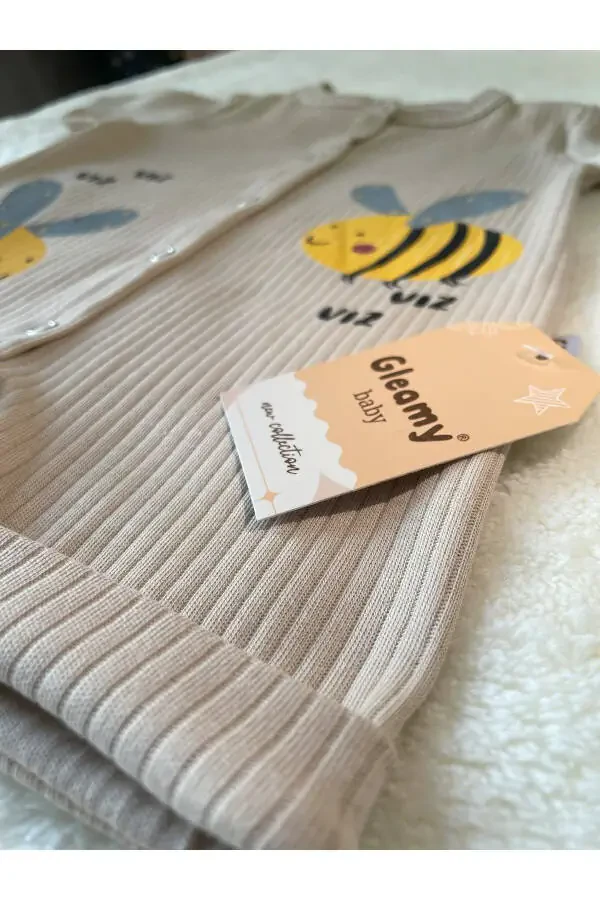 HAZELNUT BABY KIDS BEE PATTERN SNAP FASTENER SHORT SLEEVE SHIRT - 4