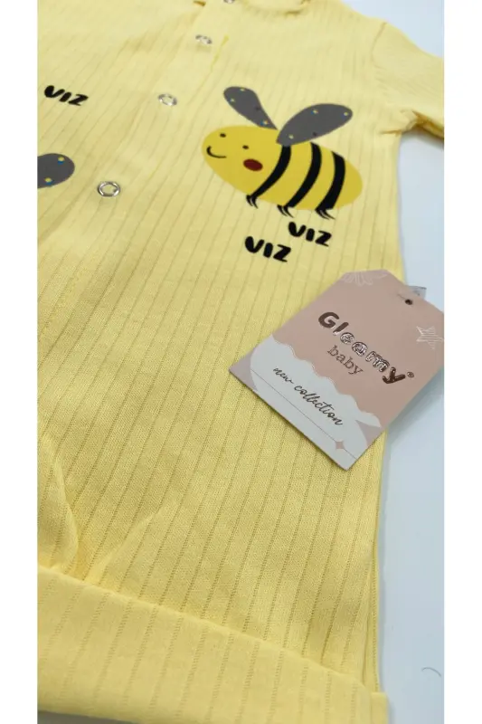 HAZELNUT BABY KIDS BEE PATTERN SNAP FASTENER SHORT SLEEVE SHORTS JUMPSUIT (ONESIE) %100 COTTON-Yellow - 4