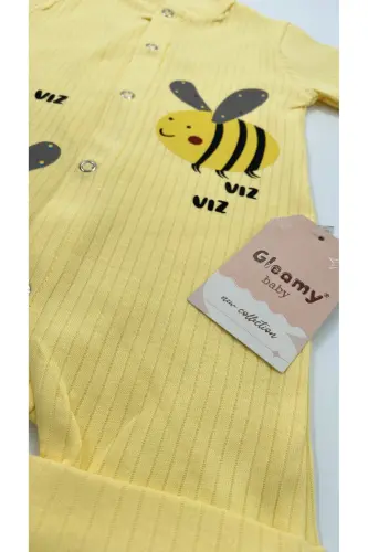 HAZELNUT BABY KIDS BEE PATTERN SNAP FASTENER SHORT SLEEVE SHORTS JUMPSUIT (ONESIE) %100 COTTON-Yellow - 5
